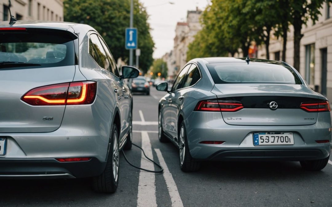 Comparison between an electric car and a gasoline car, showcasing the differences in technology and environmental impact.